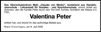 Traueranzeige von Valentina Anna Oktavia  Peter von Dolomiten