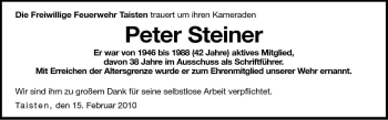 Traueranzeige von Peter Steiner von Dolomiten