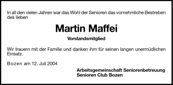 Traueranzeige von Martin Maffei von Dolomiten