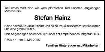 Traueranzeige von Stefan Hainz von Dolomiten