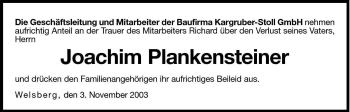 Traueranzeige von Joachim Plankensteiner von Dolomiten