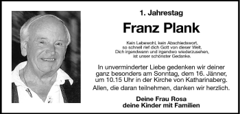 Traueranzeige von Franz Plank von Dolomiten