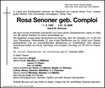 Traueranzeige von Rosa Senoner von Dolomiten