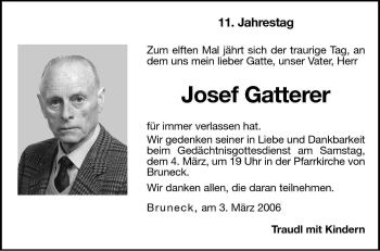 Traueranzeige von Josef Gatterer von Dolomiten