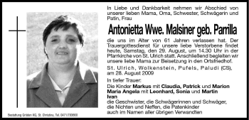 Traueranzeige von Antonietta Malsiner von Dolomiten
