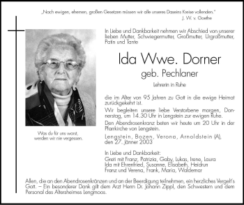 Traueranzeige von Ida Dorner von Dolomiten