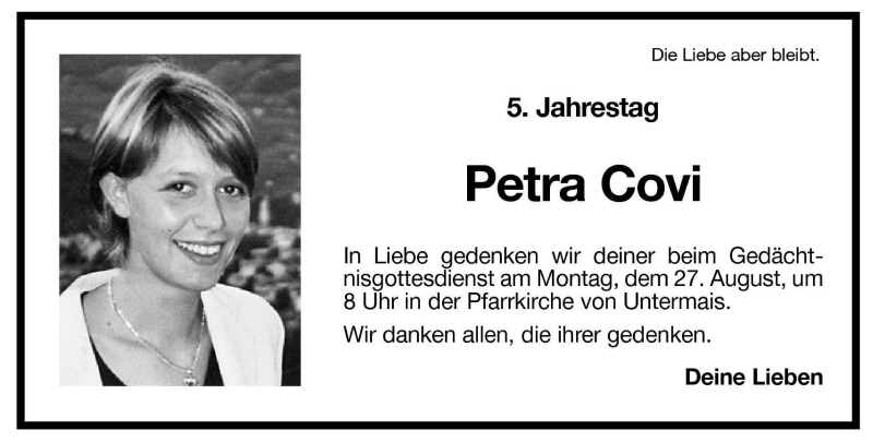  Traueranzeige für Petra Covi vom 23.08.2001 aus Dolomiten