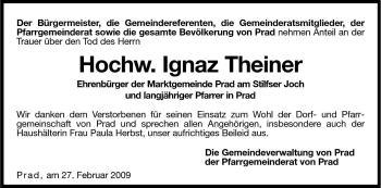 Traueranzeige von Ignaz Theiner von Dolomiten