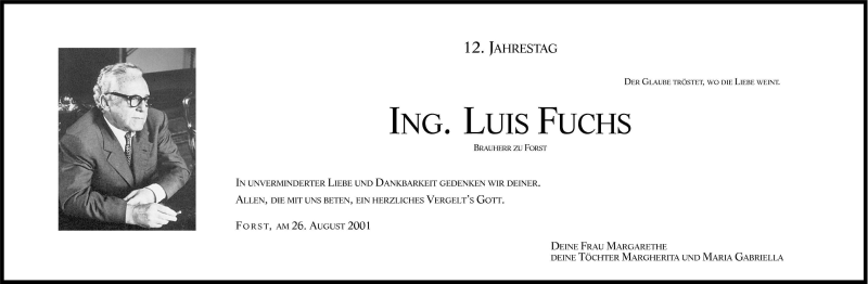  Traueranzeige für Luis Fuchs vom 25.08.2001 aus Dolomiten