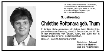 Traueranzeige von Christine Rottonara von Dolomiten