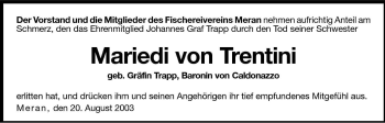 Traueranzeige von Mariedi von Trentini von Dolomiten