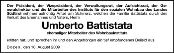 Traueranzeige von Umberto Battistata von Dolomiten