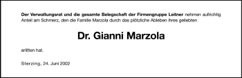 Traueranzeige von Gianni Marzola von Dolomiten