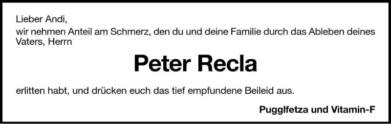  Traueranzeige für Peter Recla vom 27.03.2009 aus Dolomiten