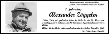 Traueranzeige von Alexander Zöggeler von Dolomiten