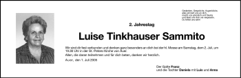 Traueranzeige von Luise Tinkhauser von Dolomiten