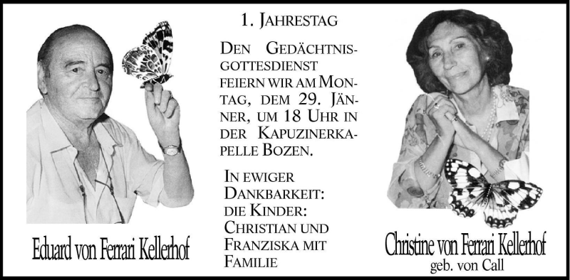  Traueranzeige für Christine von Ferrari Kellerhof vom 20.01.2001 aus Dolomiten