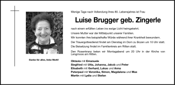 Traueranzeige von Luise Brugger von Dolomiten