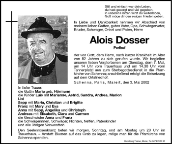 Traueranzeige von Alois Dosser von Dolomiten