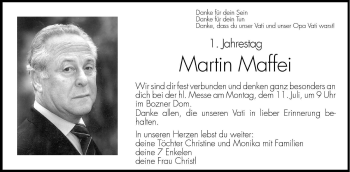Traueranzeige von Martin Maffei von Dolomiten