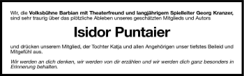 Traueranzeige von Isidor Puntaier von Dolomiten