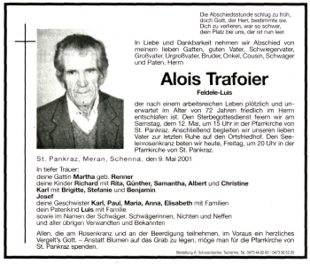 Traueranzeige von Alois Trafoier von Dolomiten