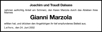 Traueranzeige von Gianni Marzola von Dolomiten