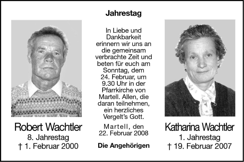  Traueranzeige für Katharina Wachtler vom 22.02.2008 aus Dolomiten
