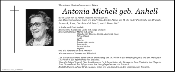 Traueranzeige von Antonia Micheli von Dolomiten