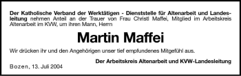 Traueranzeige von Martin Maffei von Dolomiten