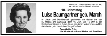 Traueranzeige von Luise Baumgartner von Dolomiten