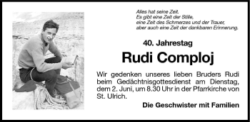 Traueranzeige von Rudi Comploj von Dolomiten