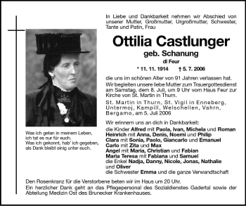 Traueranzeige von Ottilia Castlunger von Dolomiten