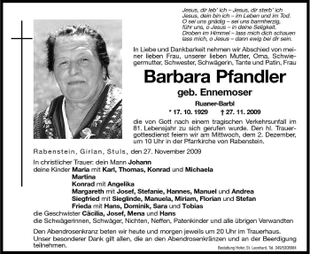 Traueranzeige von Barbara Pfandler von Dolomiten