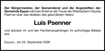 Traueranzeige von Luis Psenner von Dolomiten