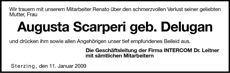  Traueranzeige für Augusta Scarperi vom 13.01.2009 aus Dolomiten