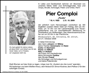 Traueranzeige von Pier Comploi von Dolomiten