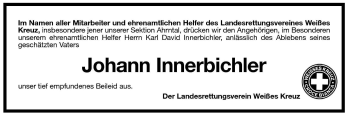 Traueranzeige von Johann Innerbichler von Dolomiten