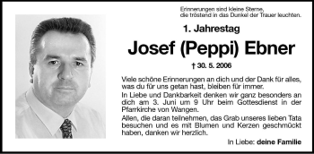 Traueranzeige von Josef (Peppi) Ebner von Dolomiten