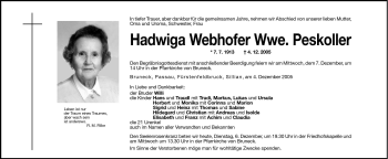 Traueranzeige von Hadwiga Webhofer von Dolomiten