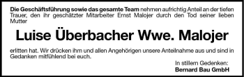 Traueranzeige von Luise Malojer von Dolomiten