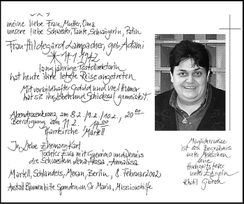 Traueranzeige von Hildegard Lampacher von Dolomiten