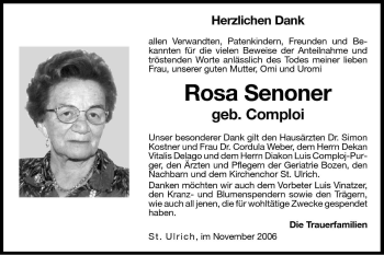 Traueranzeige von Rosa Senoner von Dolomiten