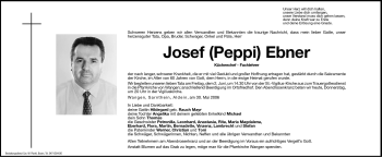 Traueranzeige von Josef (Peppi) Ebner von Dolomiten