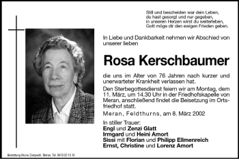 Traueranzeige von Rosa Kerschbaumer von Dolomiten