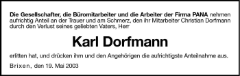 Traueranzeige von Karl Dorfmann von Dolomiten