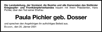 Traueranzeige von Paula Pichler von Dolomiten