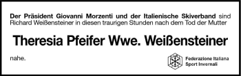 Traueranzeige von Theresia Weißensteiner von Dolomiten