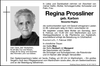Traueranzeige von Regina Prossliner von Dolomiten