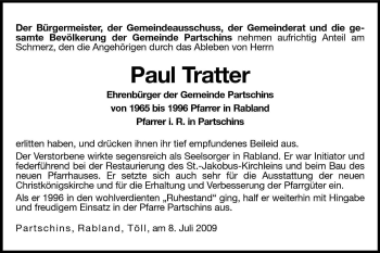 Traueranzeige von Paul Tratter von Dolomiten